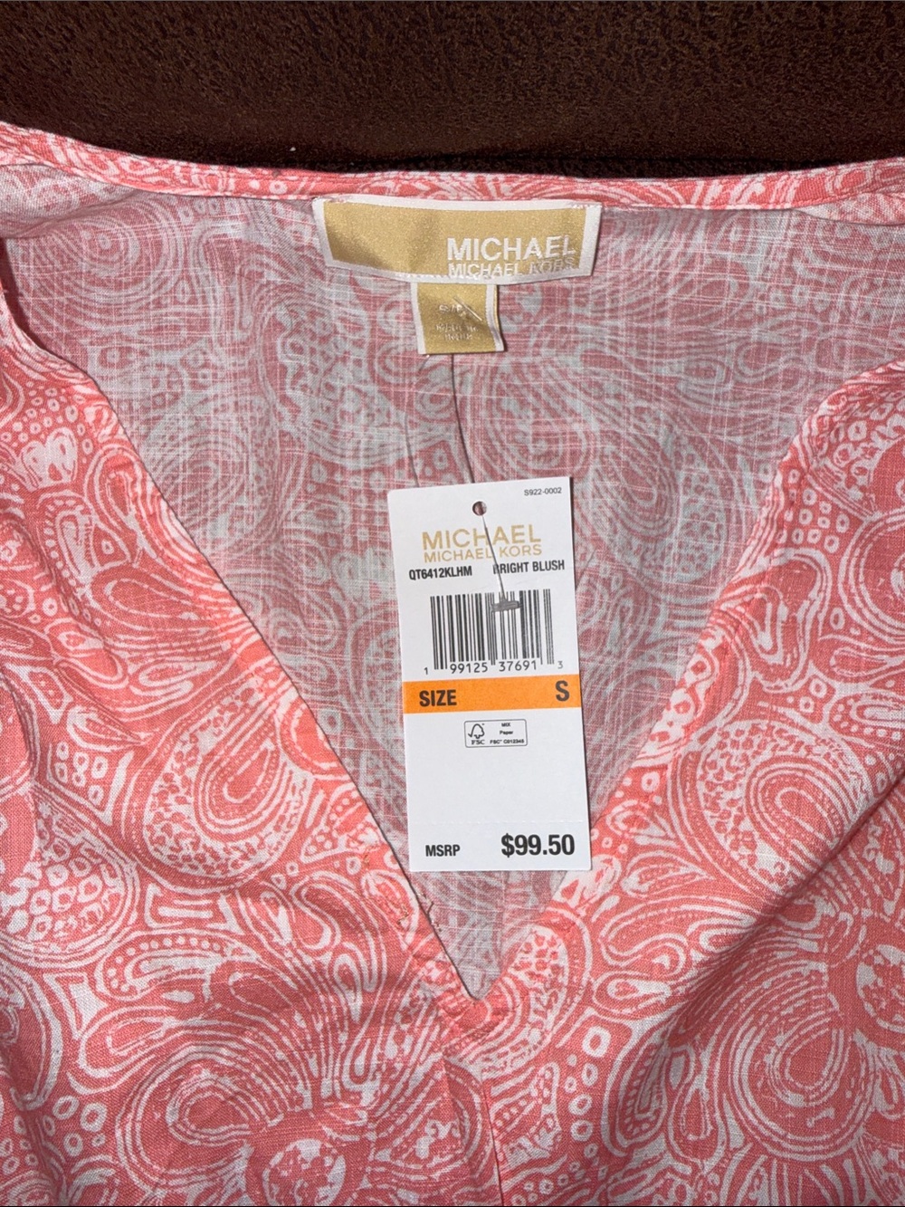 Michael Kors Coral Pink Paisley V-Neck Peplum Top - Picture 2 of 6